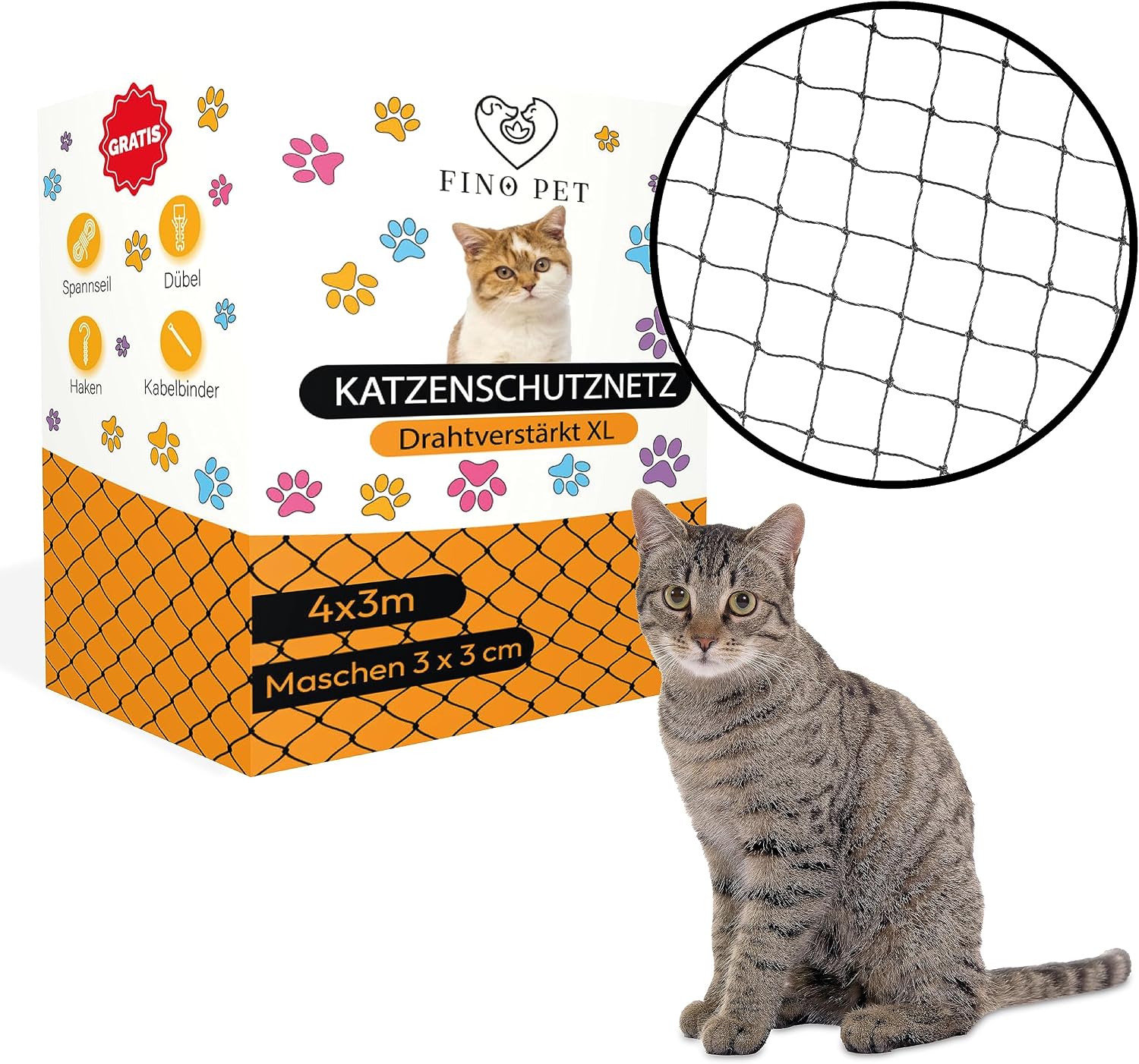 Katzennetz drahtverstärkt – 4 × 3 m